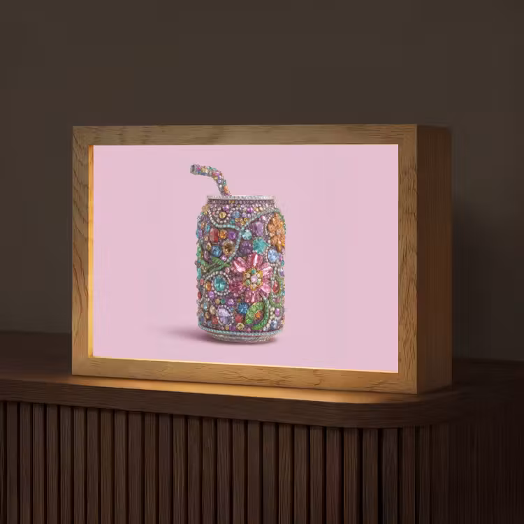 Frisdrankblikje - Bloemenpatroon - Edelstenen - Kleurrijk Light Box met kabel (Tafellamp) klein -z3d_website