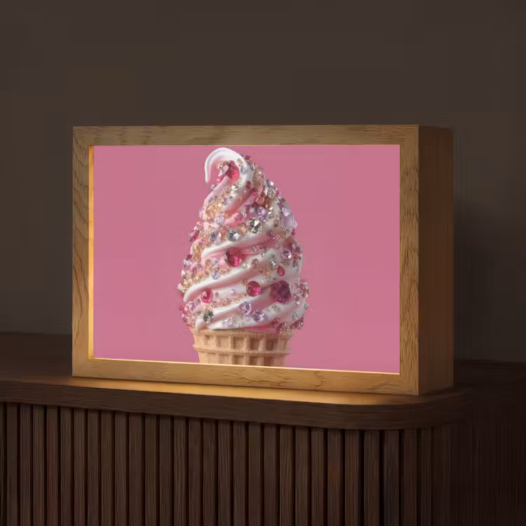 Softijs - Edelstenen - Roze - Hoorntje Light Box met kabel (Tafellamp) klein -z3d_website