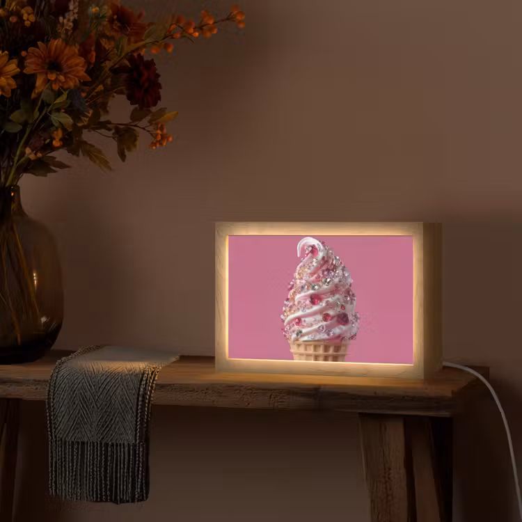 Softijs - Edelstenen - Roze - Hoorntje Light Box met kabel (Tafellamp) klein -sfeer4