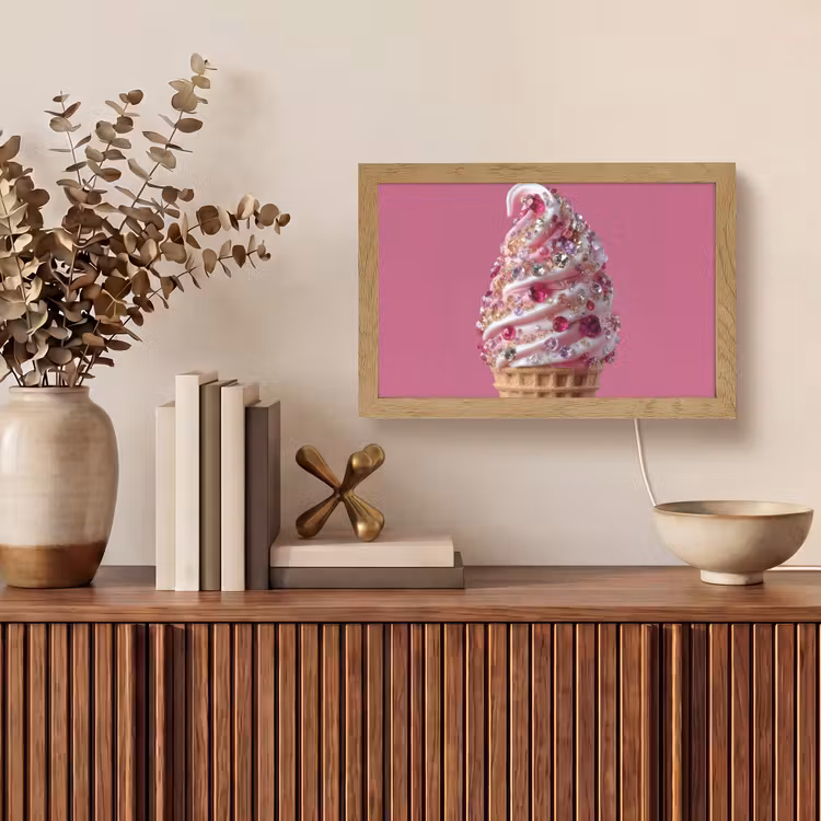 Softijs - Edelstenen - Roze - Hoorntje Light Box met kabel (Tafellamp) klein -sfeer2