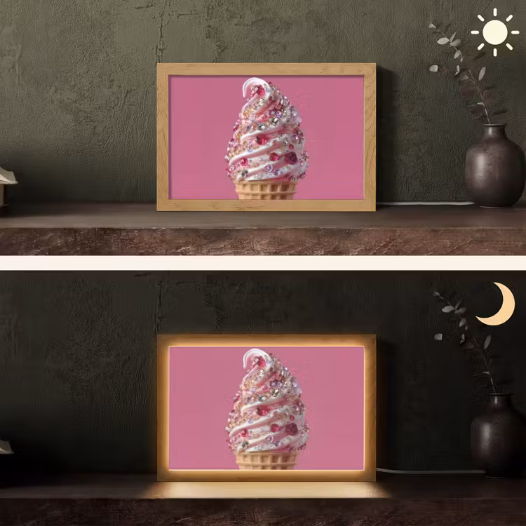 Softijs - Edelstenen - Roze - Hoorntje Light Box met kabel (Tafellamp) klein -sfeer3