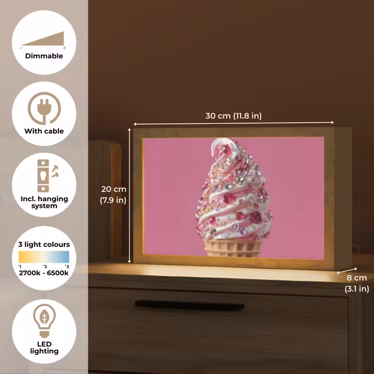 Softijs - Edelstenen - Roze - Hoorntje Light Box met kabel (Tafellamp) klein -USP_EN