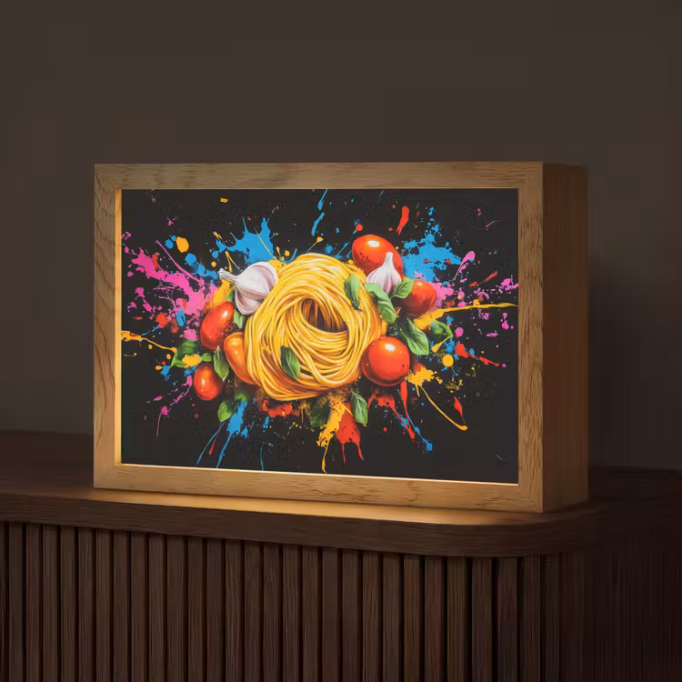Spaghetti - Graffiti - Verf - Kleurrijk - Eten - Modern Light Box met kabel (Tafellamp) klein -z3d_website