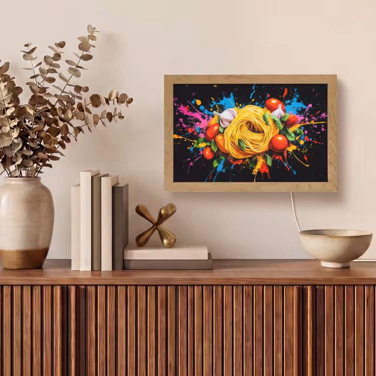 Spaghetti - Graffiti - Verf - Kleurrijk - Eten - Modern Light Box met kabel (Tafellamp) klein -sfeer2