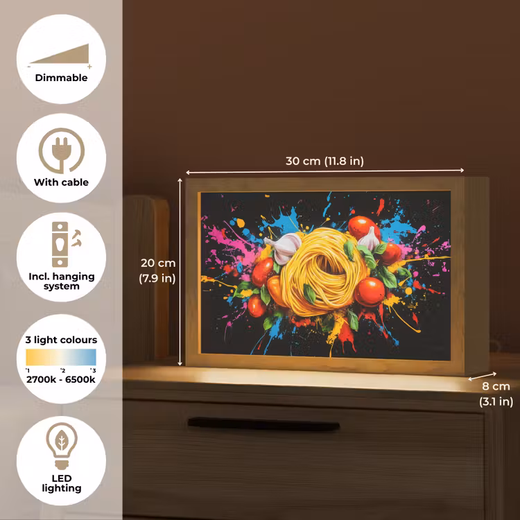 Spaghetti - Graffiti - Verf - Kleurrijk - Eten - Modern Light Box met kabel (Tafellamp) klein -USP_EN