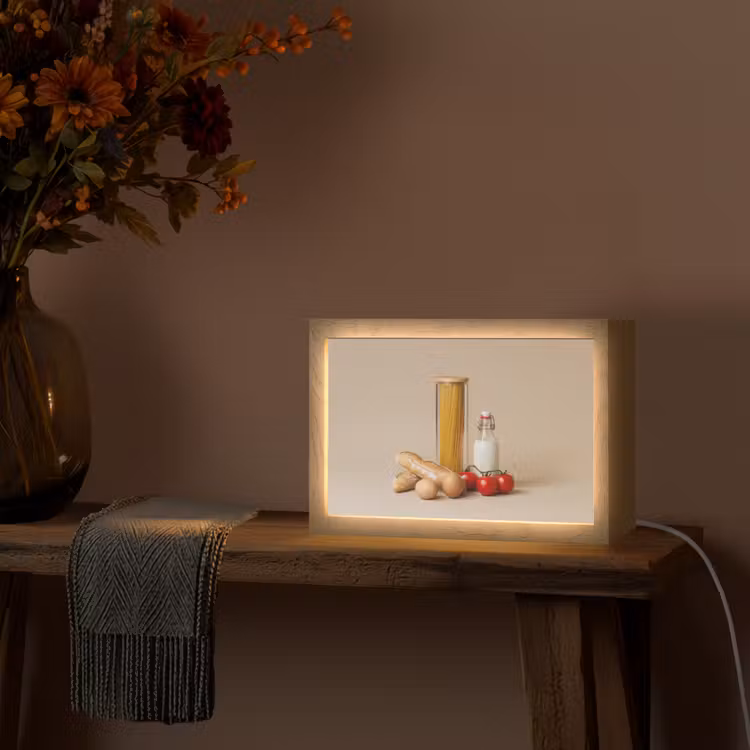 Spaghetti - Melk - Tomaten - Eieren - Brood Light Box met kabel (Tafellamp) klein -sfeer4