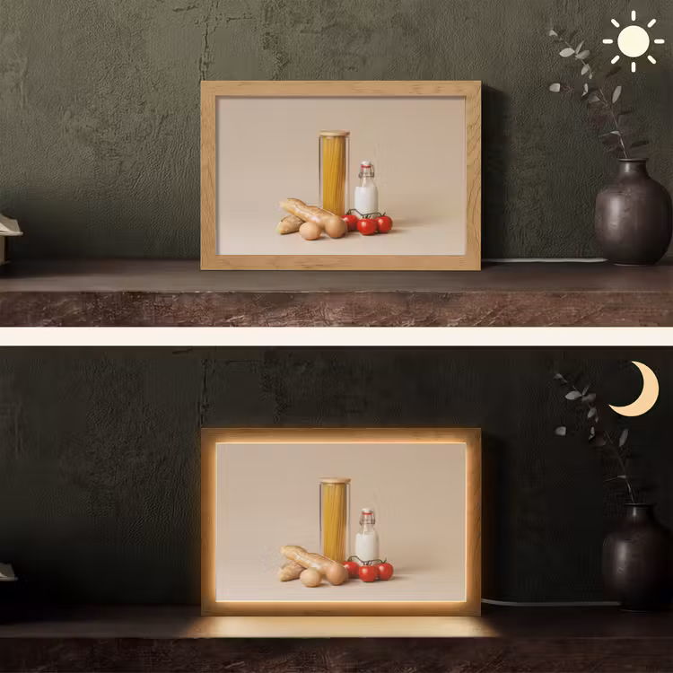 Spaghetti - Melk - Tomaten - Eieren - Brood Light Box met kabel (Tafellamp) klein -sfeer3