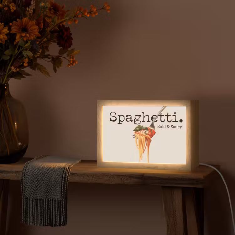 Spaghetti - tomatensaus - Parmezaanse kaas Light Box met kabel (Tafellamp) klein -sfeer4