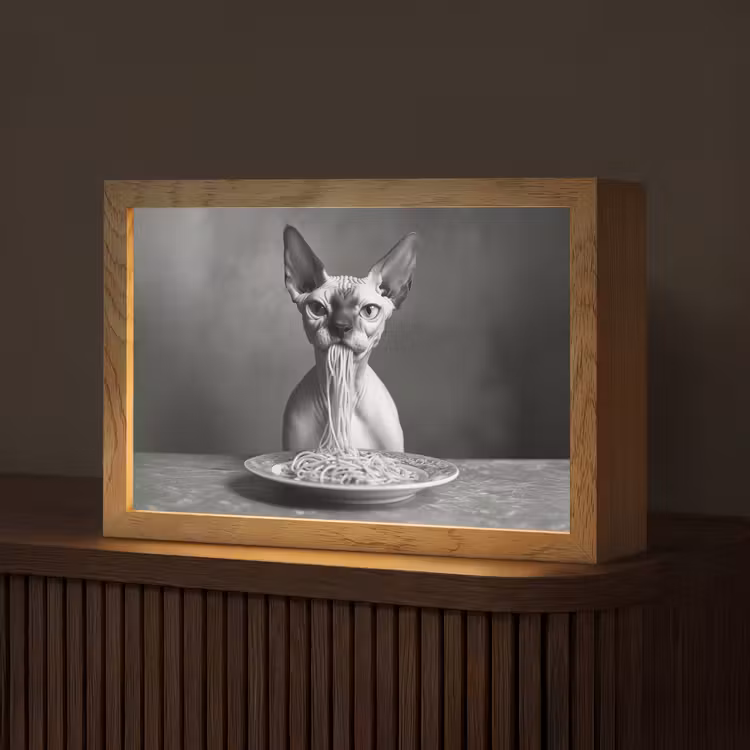Sphynx - Kat - Dieren - Humor - Spaghetti - Zwart Wit Light Box met kabel (Tafellamp) klein -z3d_website