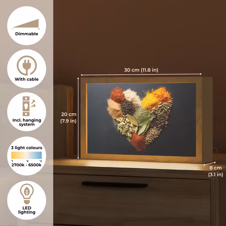 Specerijen - Mix - Hartvorm - Zwart Light Box met kabel (Tafellamp) klein -USP_EN