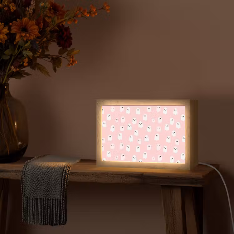 Spookjes - Patroon - Roze Light Box met kabel (Tafellamp) klein 924 -sfeer4