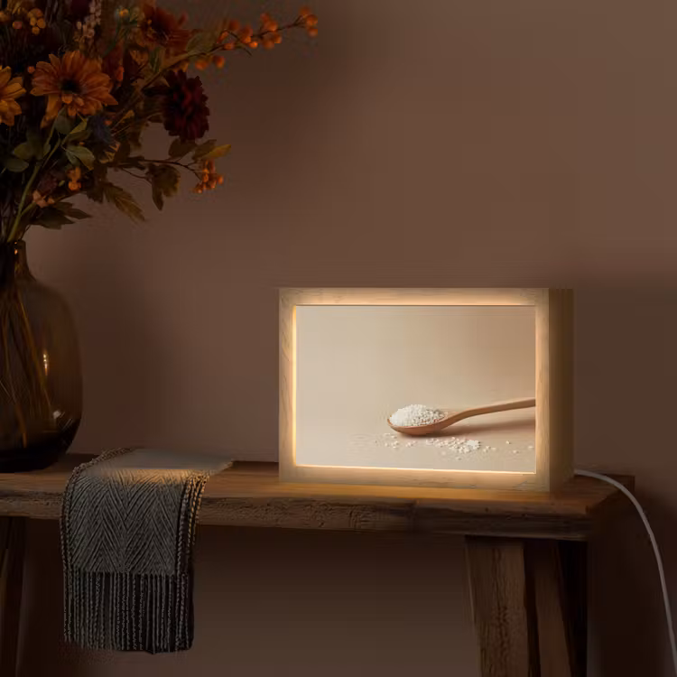 Lepel - Rijst - Hout - Beige Light Box met kabel (Tafellamp) klein -sfeer4