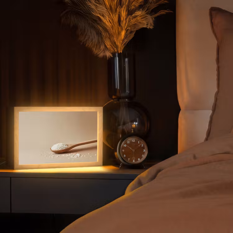 Lepel - Rijst - Hout - Beige Light Box met kabel (Tafellamp) klein -sfeer1