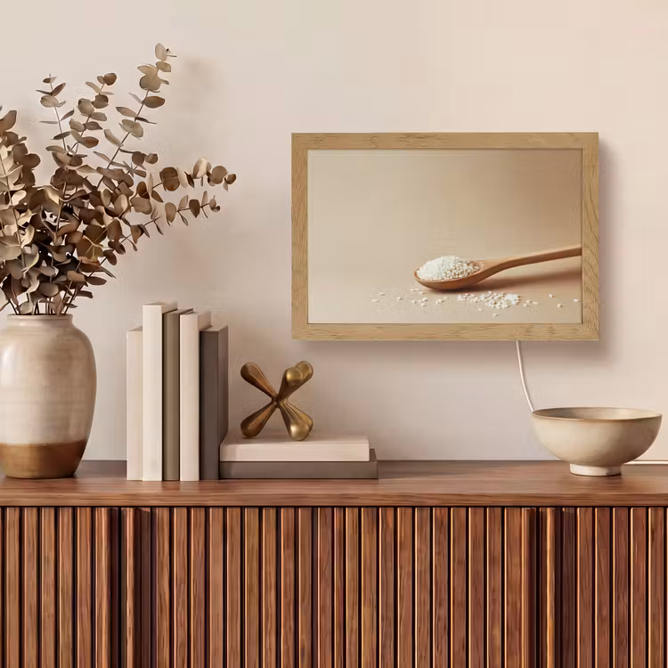 Lepel - Rijst - Hout - Beige Light Box met kabel (Tafellamp) klein -sfeer2