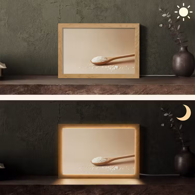 Lepel - Rijst - Hout - Beige Light Box met kabel (Tafellamp) klein -sfeer3