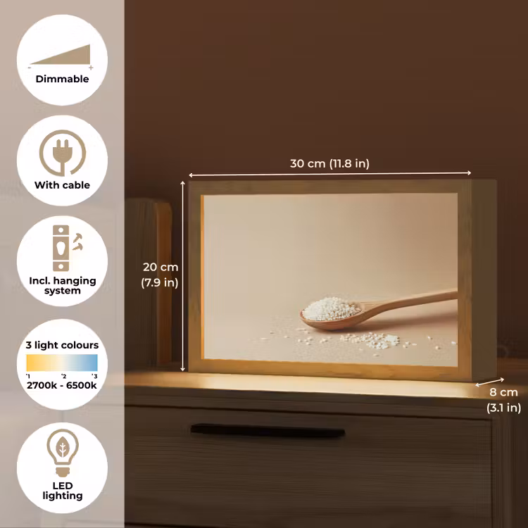 Lepel - Rijst - Hout - Beige Light Box met kabel (Tafellamp) klein -USP_EN