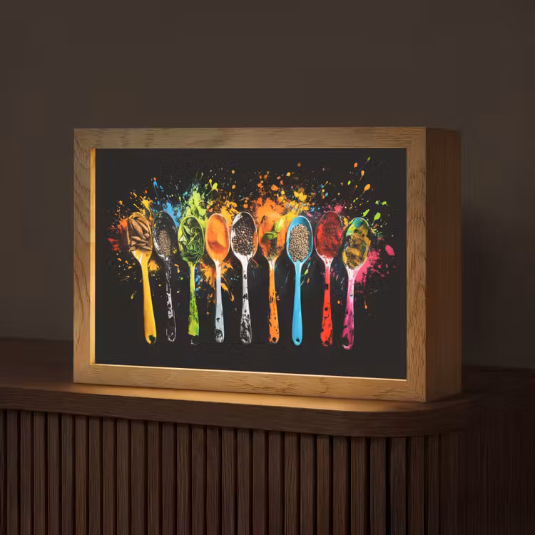 Lepels - Kruiden - Modern - Graffiti - Verf - Kleurrijk Light Box met kabel (Tafellamp) klein -z3d_website
