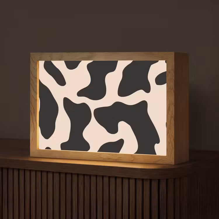 Vlekkenpatroon - Koe - Beige Light Box met kabel (Tafellamp) klein -z3d_website