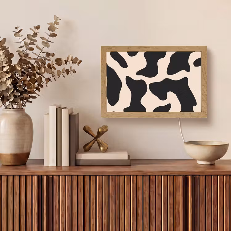 Vlekkenpatroon - Koe - Beige Light Box met kabel (Tafellamp) klein -sfeer2