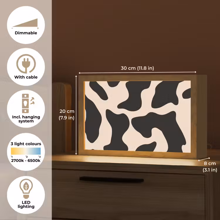 Vlekkenpatroon - Koe - Beige Light Box met kabel (Tafellamp) klein -USP_EN