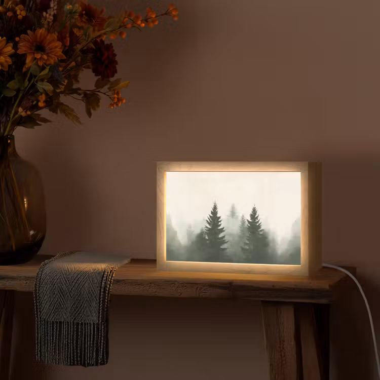 Sparren - Bomen - Groen - Beige Light Box met kabel (Tafellamp) klein -sfeer4