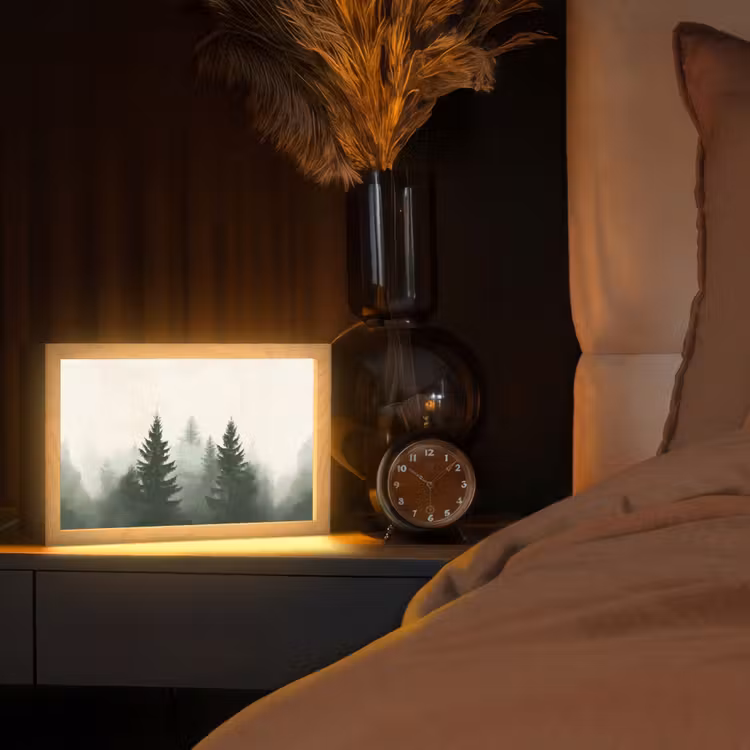 Sparren - Bomen - Groen - Beige Light Box met kabel (Tafellamp) klein -sfeer1
