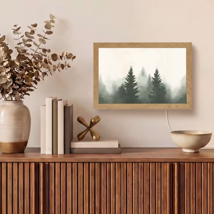 Sparren - Bomen - Groen - Beige Light Box met kabel (Tafellamp) klein -sfeer2