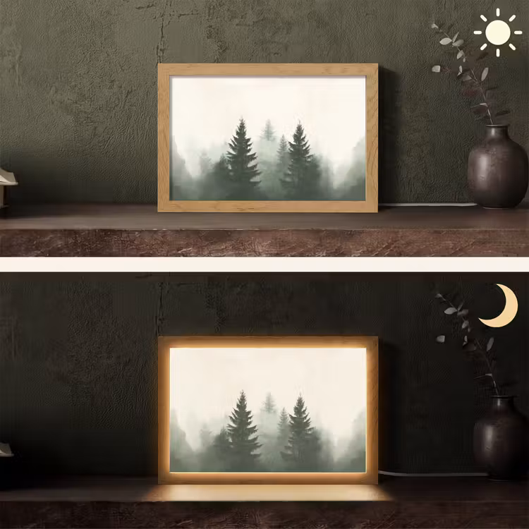 Sparren - Bomen - Groen - Beige Light Box met kabel (Tafellamp) klein -sfeer3