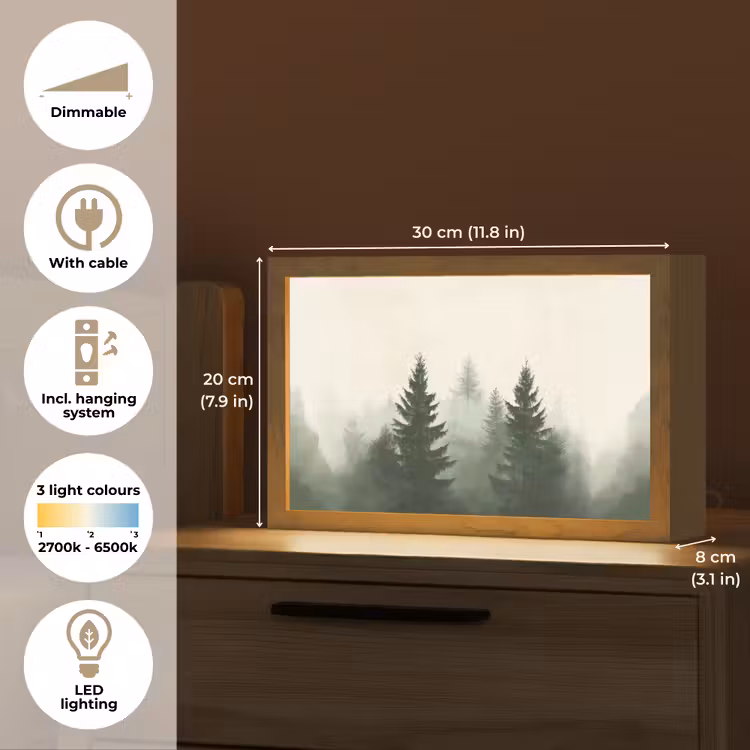 Sparren - Bomen - Groen - Beige Light Box met kabel (Tafellamp) klein -USP_EN