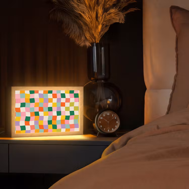 Vierkanten - Kleurrijk - Golvend Light Box met kabel (Tafellamp) klein -sfeer1