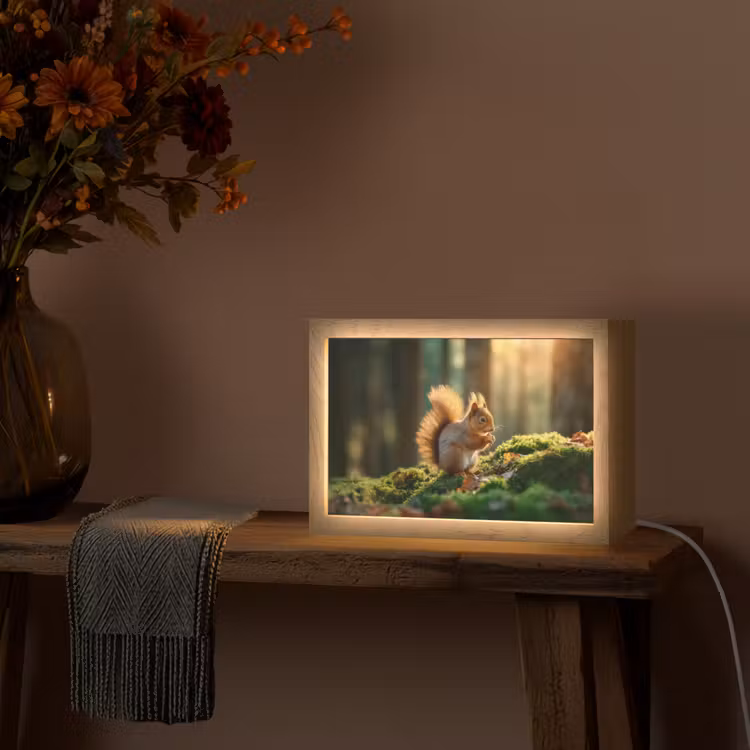 Eekhoorn - Nootje - Gras Light Box met kabel (Tafellamp) klein -sfeer4