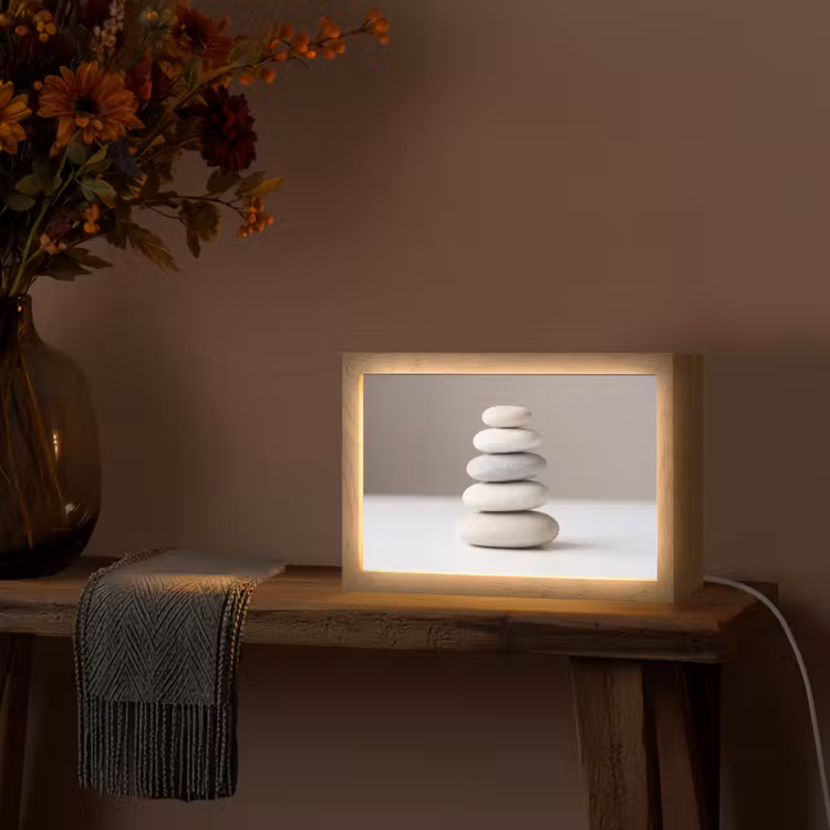 Gestapelde - Stenen - Grijs Light Box met kabel (Tafellamp) klein -sfeer4