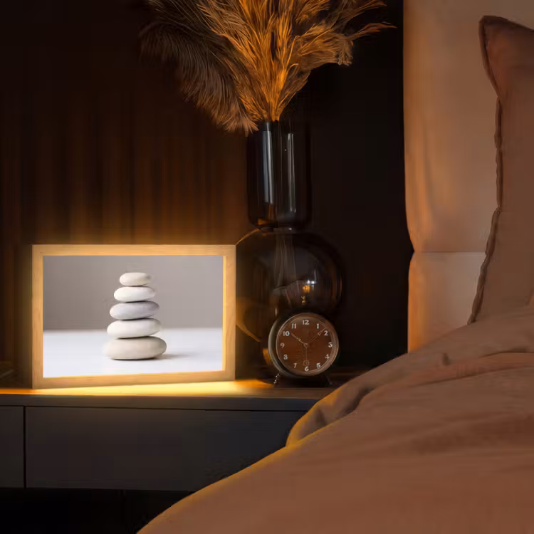 Gestapelde - Stenen - Grijs Light Box met kabel (Tafellamp) klein -sfeer1