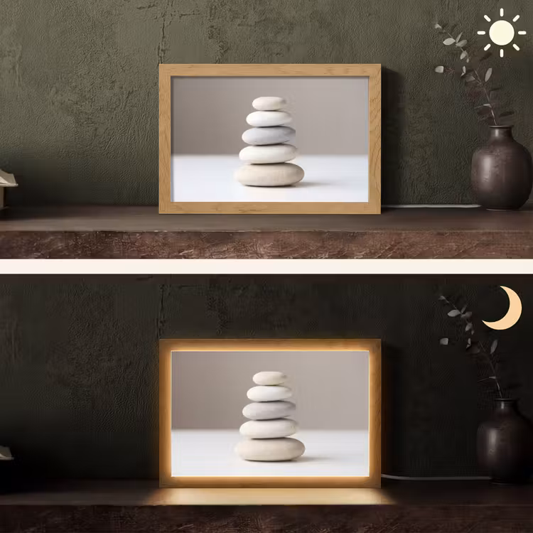 Gestapelde - Stenen - Grijs Light Box met kabel (Tafellamp) klein -sfeer3