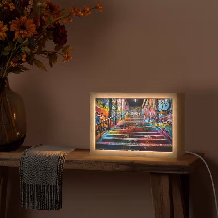 Trap - Graffiti - Kleuren - Kunst Light Box met kabel (Tafellamp) klein -sfeer4