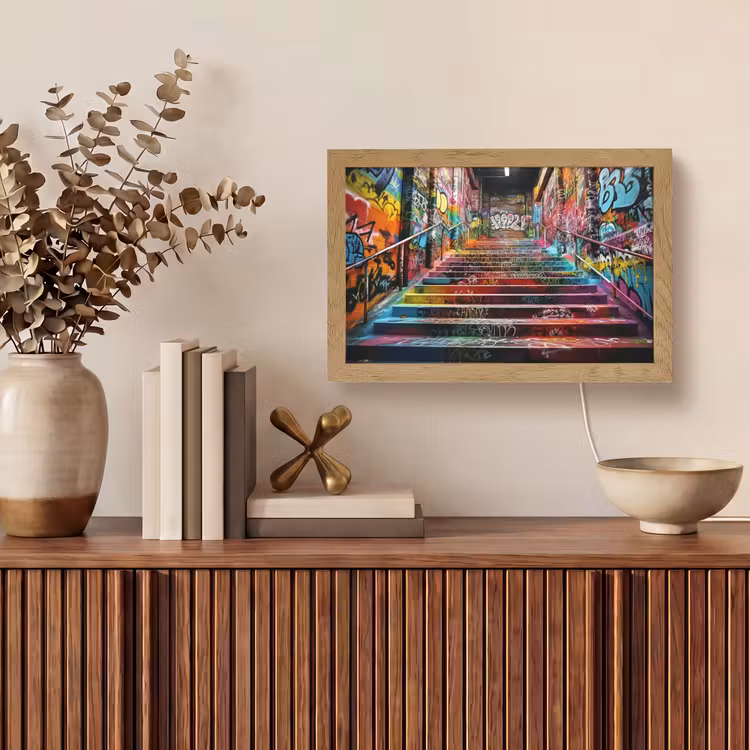 Trap - Graffiti - Kleuren - Kunst Light Box met kabel (Tafellamp) klein -sfeer2
