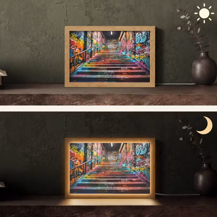 Trap - Graffiti - Kleuren - Kunst Light Box met kabel (Tafellamp) klein -sfeer3
