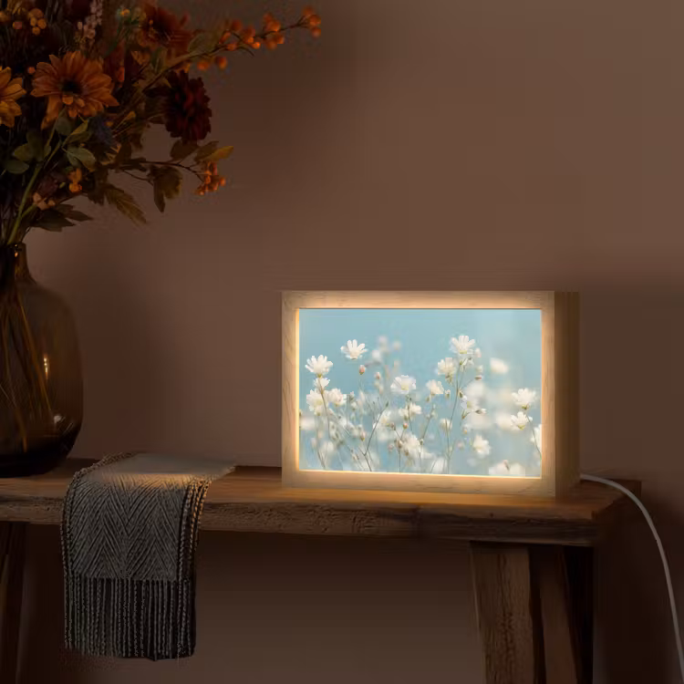 Stengels - Bloemen - Lucht - Wit Light Box met kabel (Tafellamp) klein -sfeer4