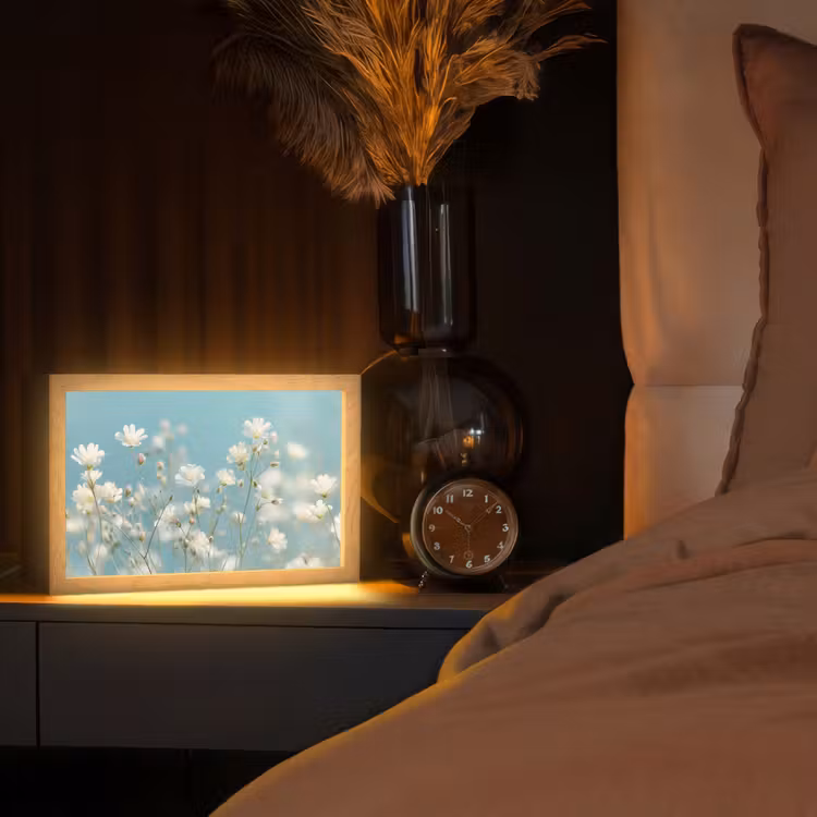 Stengels - Bloemen - Lucht - Wit Light Box met kabel (Tafellamp) klein -sfeer1