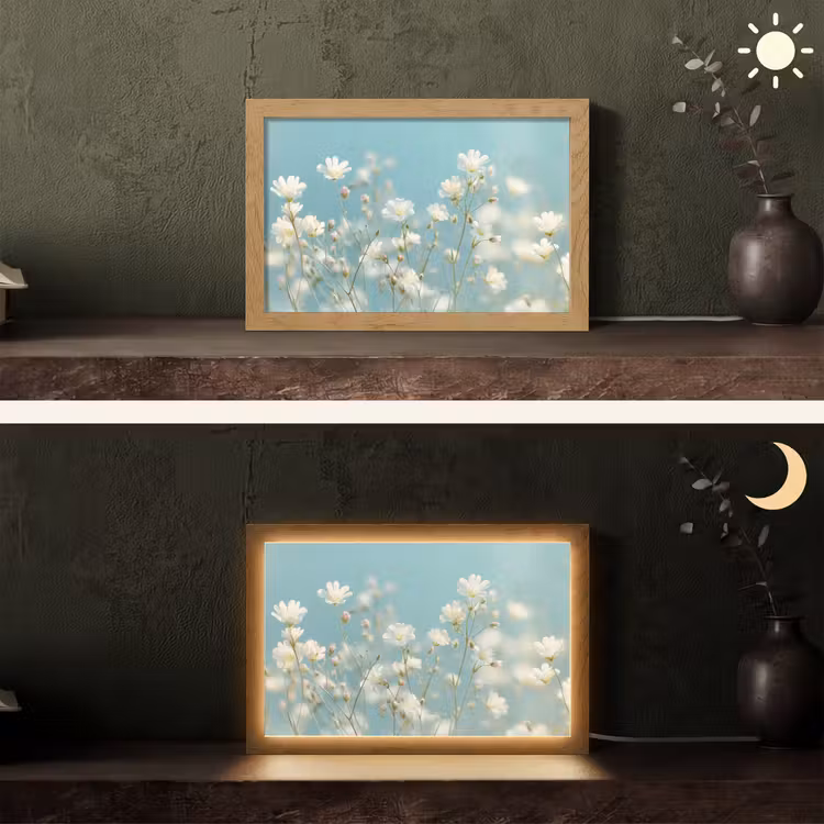 Stengels - Bloemen - Lucht - Wit Light Box met kabel (Tafellamp) klein -sfeer3