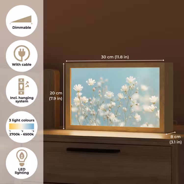 Stengels - Bloemen - Lucht - Wit Light Box met kabel (Tafellamp) klein -USP_EN