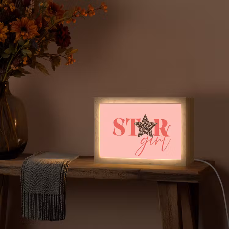 Star girl - Roze - Panter - Ster Light Box met kabel (Tafellamp) klein -sfeer4