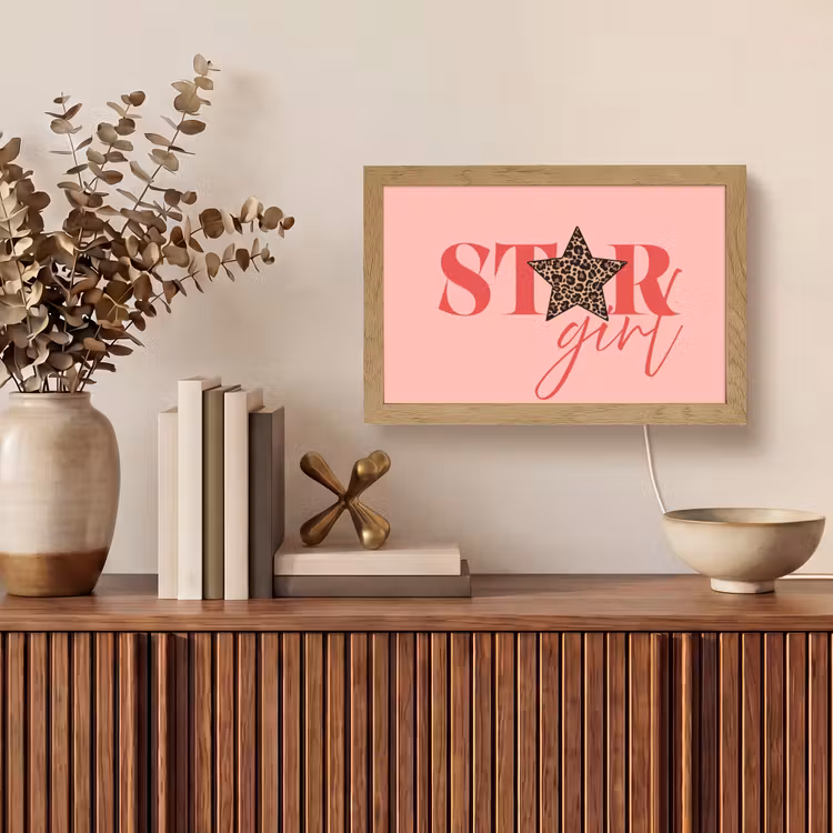 Star girl - Roze - Panter - Ster Light Box met kabel (Tafellamp) klein -sfeer2