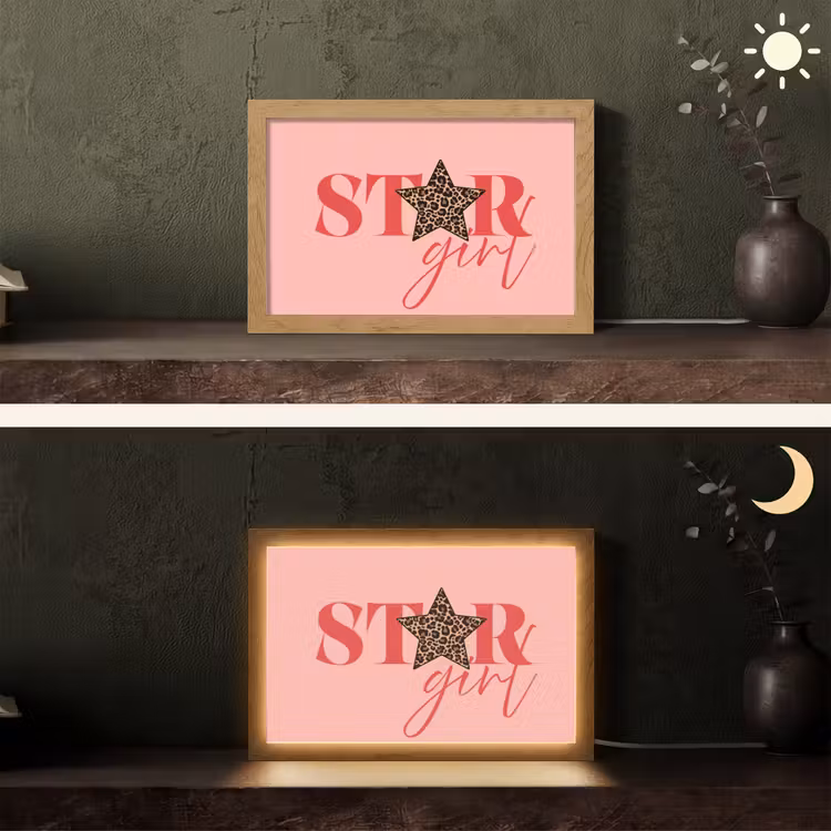 Star girl - Roze - Panter - Ster Light Box met kabel (Tafellamp) klein -sfeer3