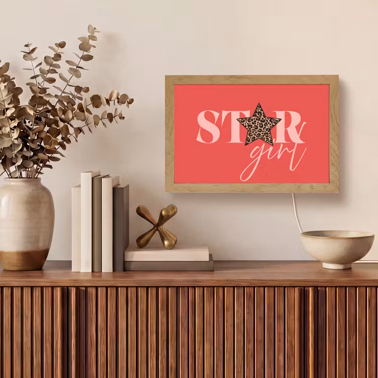 Star girl - Rood - Panter - Ster Light Box met kabel (Tafellamp) klein -sfeer2