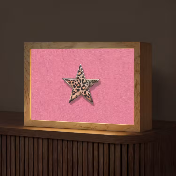Ster - Luipaard - Print - Roze Light Box met kabel (Tafellamp) klein -z3d_website