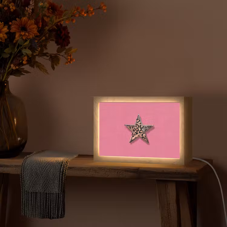 Ster - Luipaard - Print - Roze Light Box met kabel (Tafellamp) klein -sfeer4