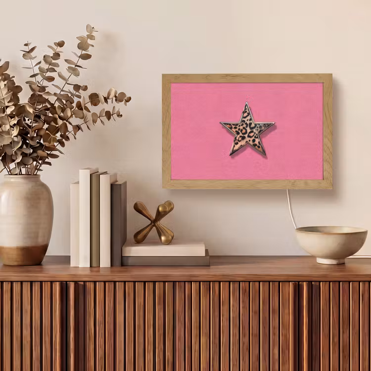 Ster - Luipaard - Print - Roze Light Box met kabel (Tafellamp) klein -sfeer2