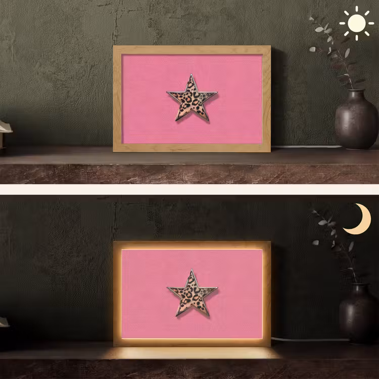 Ster - Luipaard - Print - Roze Light Box met kabel (Tafellamp) klein -sfeer3