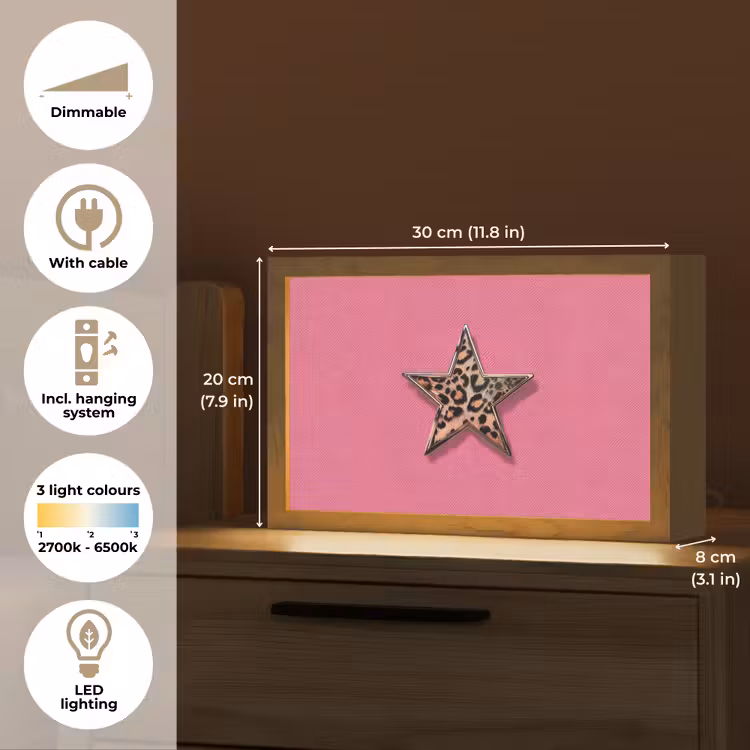 Ster - Luipaard - Print - Roze Light Box met kabel (Tafellamp) klein -USP_EN